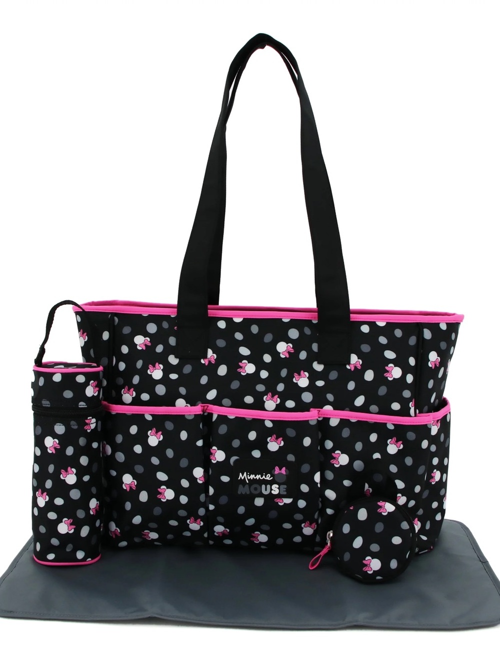 NWT Minnie Mouse, Disney Black & Pink Polka Dot diaper bag